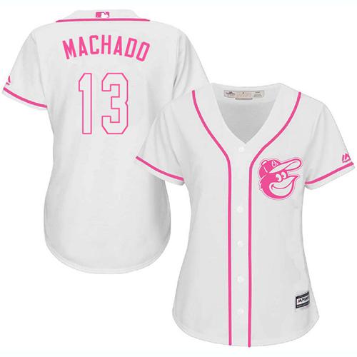Orioles #13 Manny Machado White/Pink Fashion Women's Stitched MLB Jersey